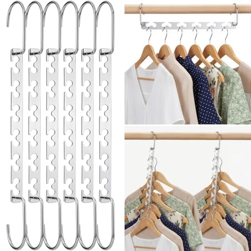 HOUSE DAY Space Saving Hangers for Clothes 6 Pack, Heavy Duty Hanger Organizer | 30 Lbs Capacity |, Metal Magic Hanger, Sturdy Multi Hangers, Closet Space Saver Closet Organizers and Storage