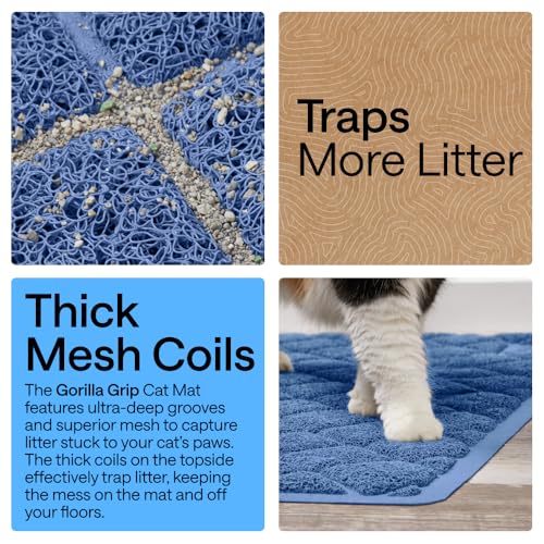 Image of Gorilla Grip Durable Cat Litter Mat (24x17), No Phthalate, Water Resistant, Traps Litter from Box and Cats, Scatter Control, Soft on Kitty Paws, Easy Clean Cat Mat (Navy Blue)