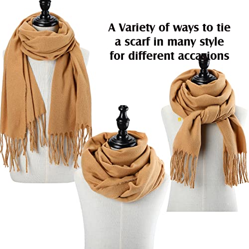 Handepo 6 Pcs Solid Color Winter Scarf Fall Cashmere Feel Cold Weather Scarfs Faux Cashmere Warm, 74.8 x 12.6 In4