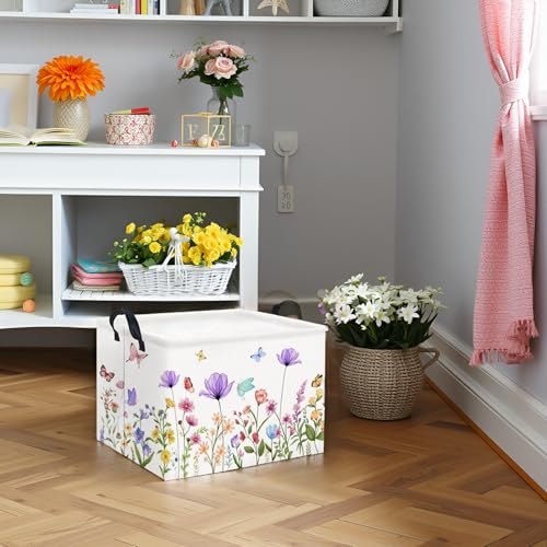 Image of Rectangular Baby Girl Basket Kids Baby Storage Basket Toy Storage Bin Organizer Box Room Decor(Purple Flower)
