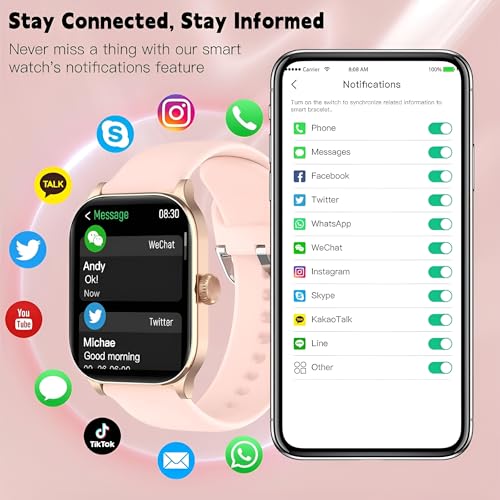 Image of PunnkFunnk NeoLux 1.96 inch HD Display Smartwatch for Men & Women 2025 with 110+ Sports Modes, Heart Rate, Sleep Monitor, IP68 Waterproof, Answer /Make Calls for Android & iOS(Pink)