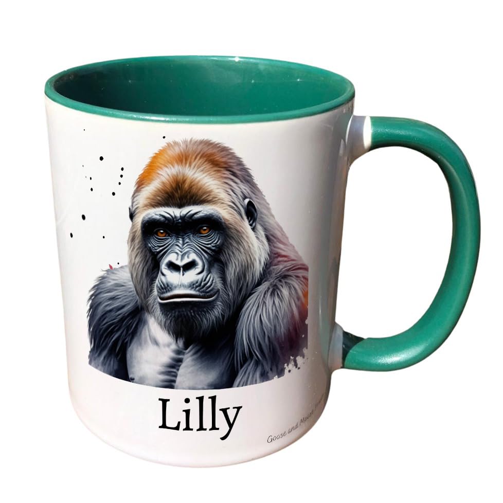 Personalised Gorilla Mug, Gift for Safari Lover, Thank you Present for Zoo Animal lover, Housewarming Coffee Cup, Country Kitchenware (Red)