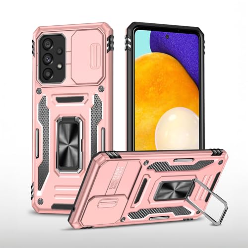Image of Vaku Luxos Aegis Armor Slide TPU Back Cover Case for Samsung Galaxy A53 5G with Magnetic Ring Holder Kickstand Camera Screen Protector- Pink