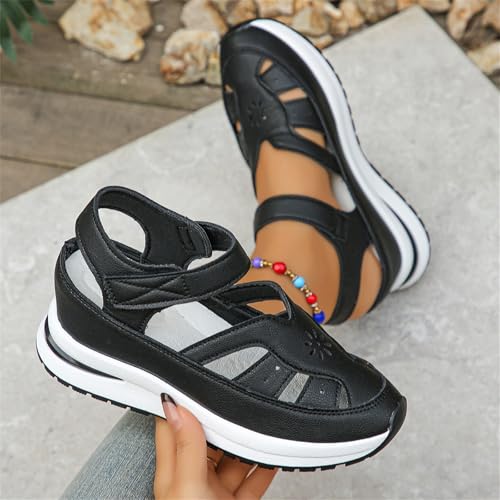 Women's Hollow Out Breathable Platform Wedge Sandals Sneakers Leather Closed Toe Comfortable Summer Slip On Sandals Casual Stylish Sneaker4