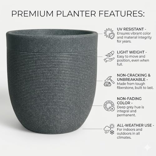 Image of Harshdeep Roto Pots 12 Inch - Milano - Indoor Outdoor Home Living Room Balcony Garden Decorative Big Size Planter, Light Weight and Durable UV Resistant (Grey Stone)