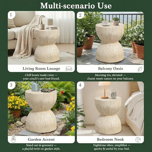 Christopher Knight Home 16.54" H Realistic Wood Vibe MGO Side Table Sculptural Hourglass End Table Indoor Outdoor Living Room Patio Balcony Decor Accent Table, Natural Wood by Christopher Knight Home - Used condition - Image 5