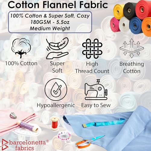 Barcelonetta | 100% Cotton Flannel Fabric | Super Soft | 60' Wide, 180GSM, Medium Weight | Arts & Crafts | Quilting, Blanket, for Sewing (Buffalo Plaid 60W, 2 Yards)
