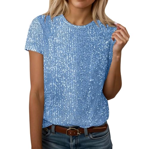 Haut pailleté col rond au fini brillant et design tendance