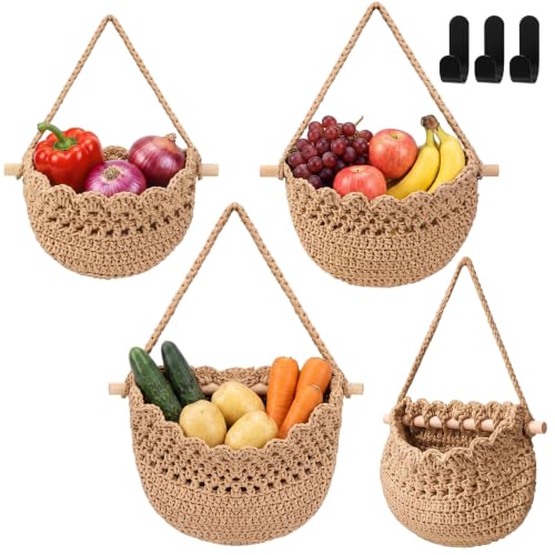 Image of Honeydak 3 Hanging Baskets, Dark Brown, Lace, Cotton Rope
