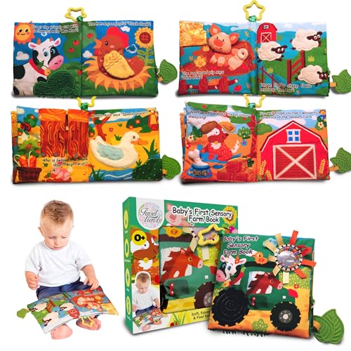 Image of Tinsel Trends Baby Books Farm Animal Soft Cloth Busy Book Gifts for Babies Montessori See Touch Feel Crinkle Stroller Travel Toys for Boy Girl 0-6 6-12 12-18 Months 1 Year Old Toddler