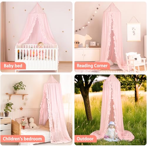 Image of Princess Bed Canopy for Girls - Crib Canopy for Bed - Mosquito Net for Bed, Kids Bed Canopy with Princess Room Decor for Girls Bedroom,Children's Reading Room Decor (Pink)