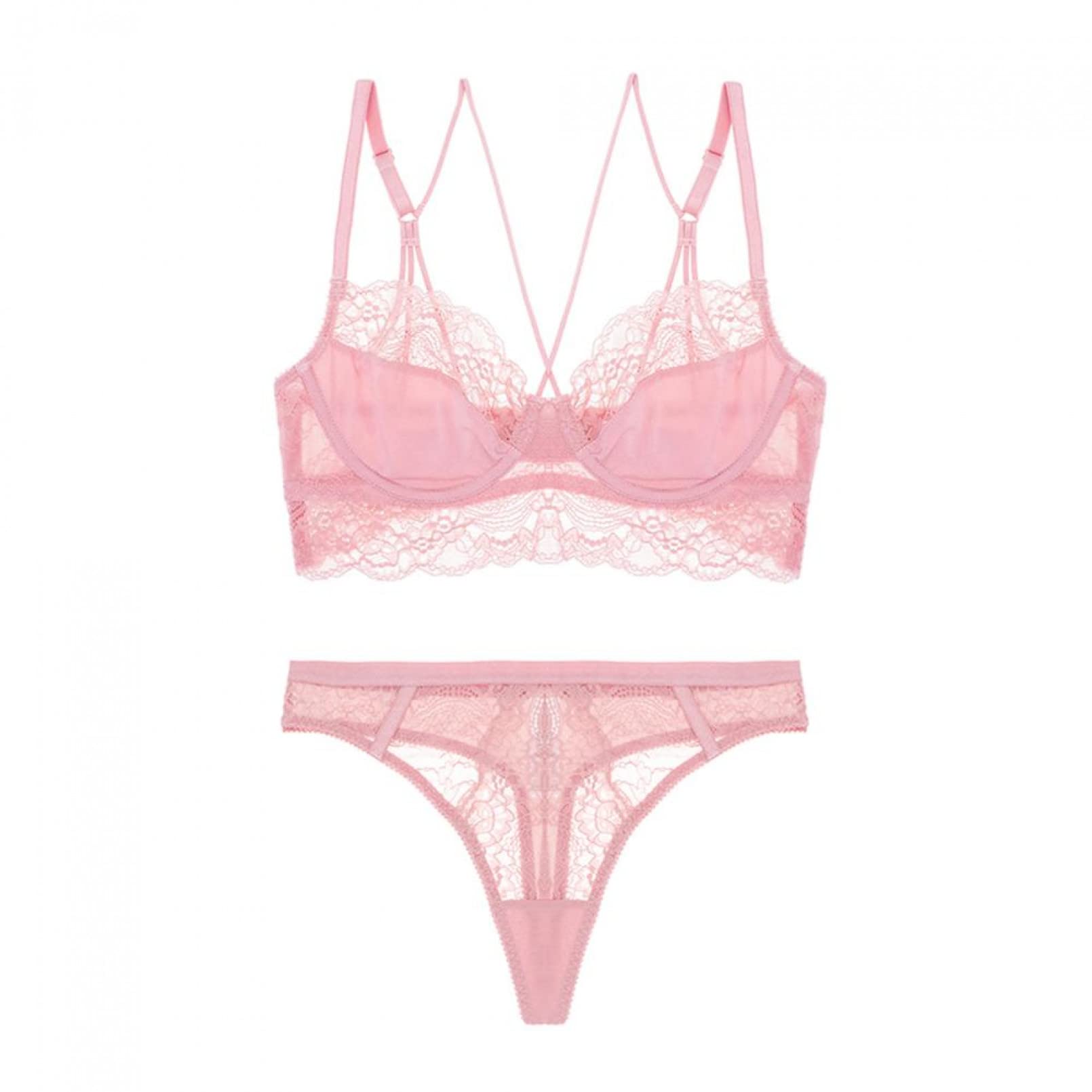 YUANCHNGDeep V unlined hollow underwear comfortable floral lace thongs bras and panty set