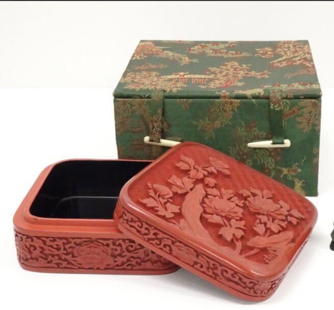 Amazon.co.jp: 堆朱合子共箱（四方箱中国美術漆芸香合蓋物小箱唐