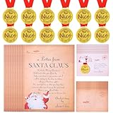 12 Sets Christmas Official Letter and Certificate from Santa Claus 12 Pcs Nice List Medals and Greeting Cards Christmas Nice List Certificate Santa Letter and Envelopes for Xmas Family Party Favors