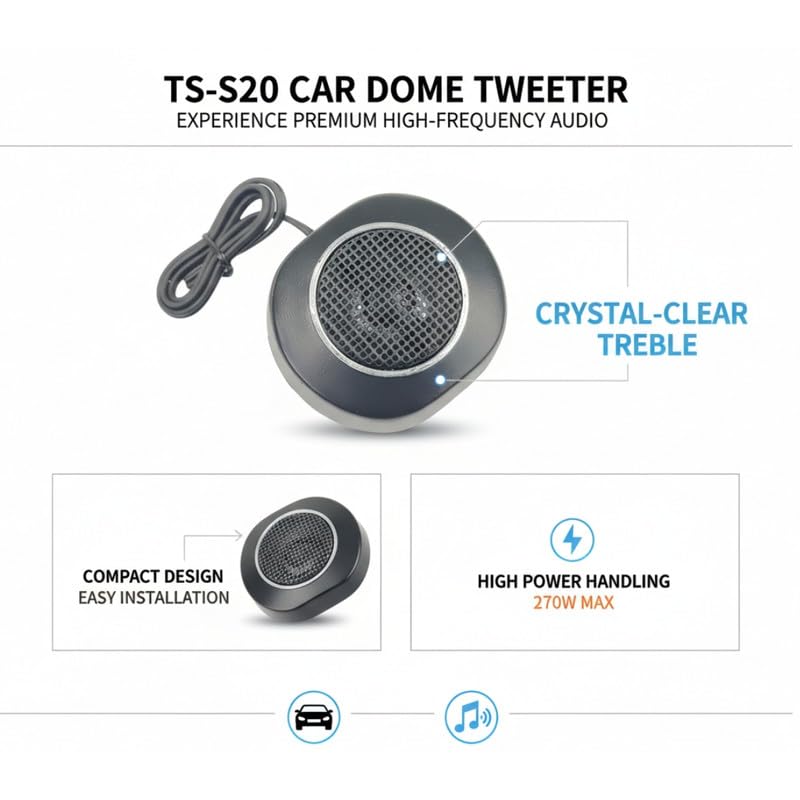 Image of Car Dashboard Accessories TS-S20 Dome Tweeter Speaker, High-Power 270W Peak Power for Home Theater, Amplifier