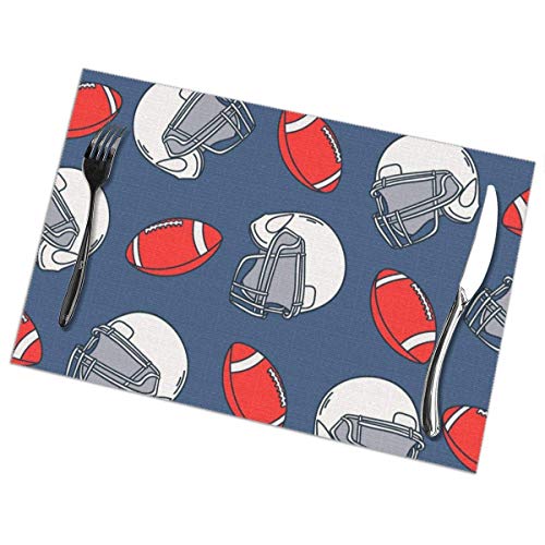 Tommy Warren Collezione di tovagliette per tappetini da Tavolo per Attrezzature Sportive di Football Americano per Cucina, casa da Pranzo