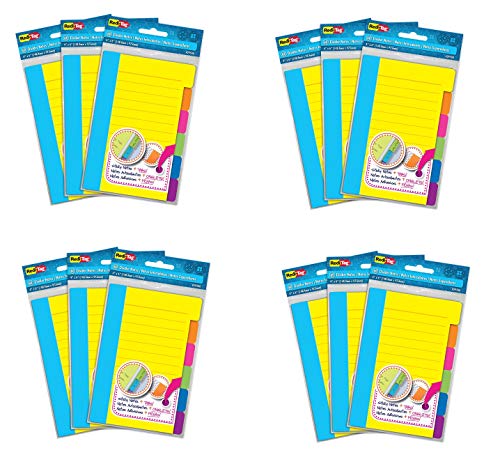 (12 Pack Bundle) - Redi-Tag Divider Sticky Notes, 60 Ruled Notes per Pack, 10cm x 15cm, Assorted Neon Colours (12-Pack Bundle) - Bundle Includes Plexon Ballpoint Pen