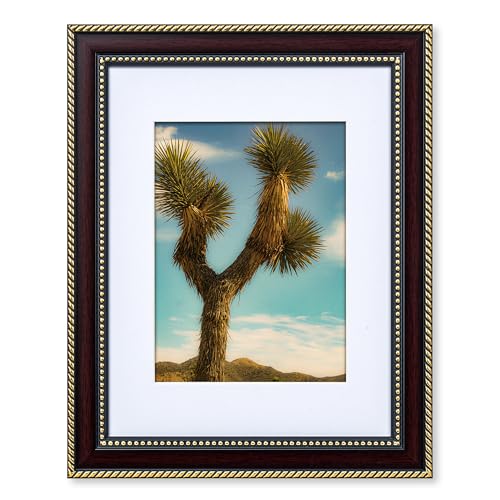 FLYJOE 8.5x11 Picture Frame with Mat for 6x8 - Diploma Frame 8.5 x 11 with Gold Beaded Trim - Plexiglass - Wall Mount or Tabletop Display Horizontally or Vertically - Hanging Hardware Included