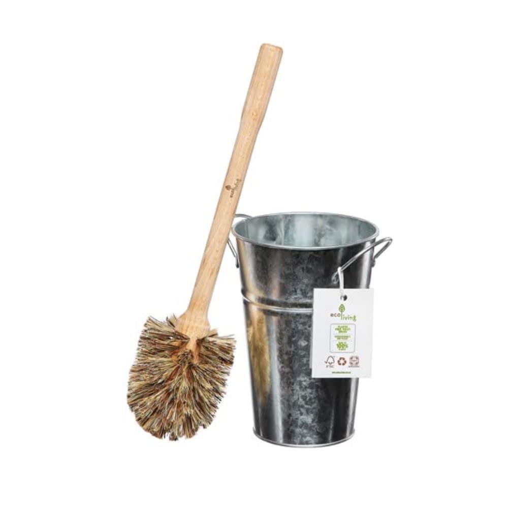 Toilet Brush & Holder Set, eco-friendly wood and metal, plastic free green