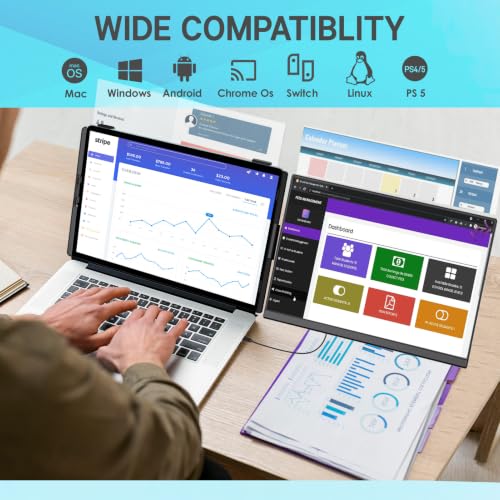 Image of Laptop Screen Extender 15.6 inch, Detachable 1080P FHD Portable Monitor for Laptop , Travel Dual Monitor with 360 Rotating Stand for 13-17 inch Laptop, Plug & Play Compatible with Mac /Windows /Android /Chrome