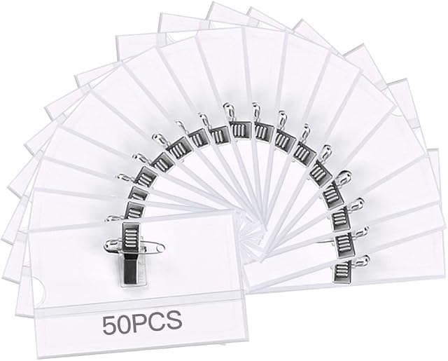 50PCS Name Badges with Crocodile Clip and Safety Pin, Plastic Name Badge with Pin Waterproof,Horizontal ID Card Holder for Company, School, Corporate