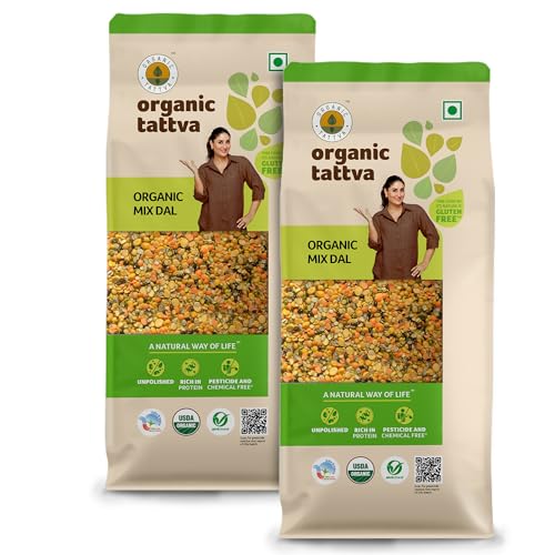 Image of Organic Tattva Organic Mix (Panchrangi) Dal 1KG | 100% Vegan, Gluten Free and Unpolished | NO Additives and NO Preservatives | 500G Each
