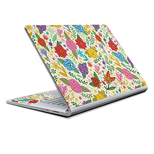 Image of MightySkins Carbon Fiber Skin for Microsoft Surface Book 2 13 inch (2017) - Flower Garden,Protective, Durable Textured Carbon Fiber Finish,Easy to Apply, Remove, and Change Styles,