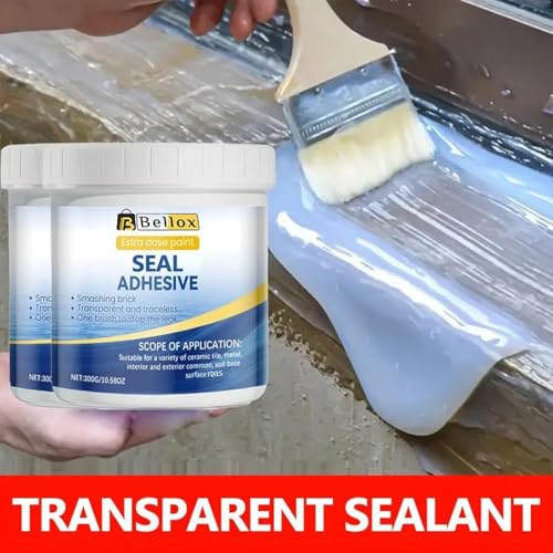 Image of Crack seal Glue 300g with Brush, Waterproof Glue for Roof Leakage Crack Seal Water Leakage Agent, Epoxy Roof leakage Waterproofing Coating Sealant Protection Outdoor Bathroom Wall Tile Window(1 PACK)