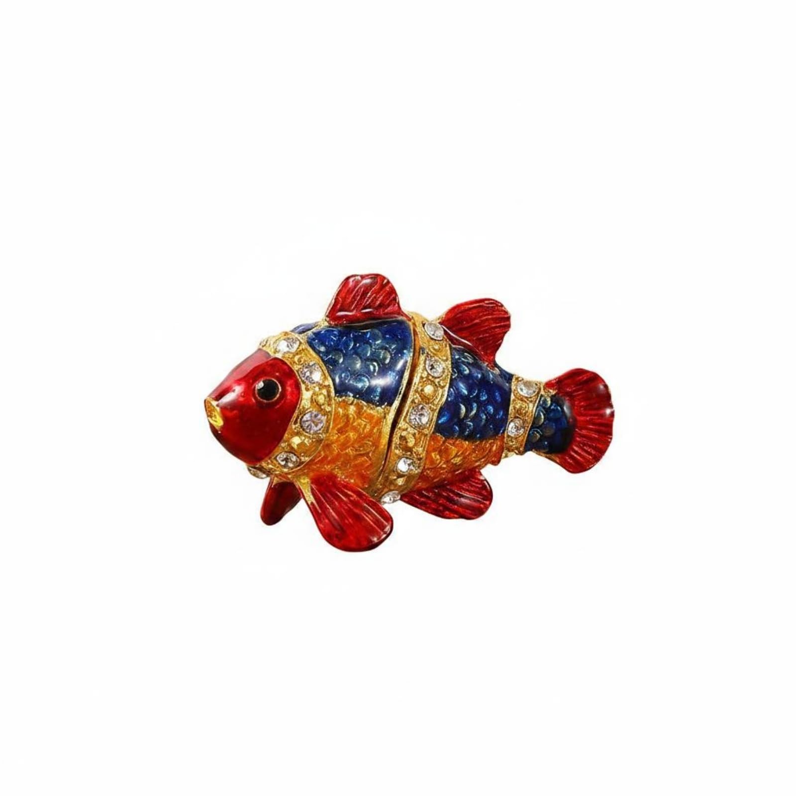 HEAVENGLOW Enamelled Fish Jewelry Box Rhinestone Fish Trinket Box Metal Desk Decor Miniature for Desktop, Red Blue|Collectibles | Animals