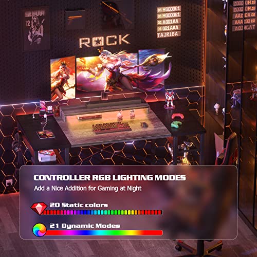 Armocity Computer Desk With Led Lights, 55 Inch Desk With Power Outlet And Usb, Reversible Large Desk With Moveable Monitor Stand, 55.2'' Gaming Pc Table For Home Office, Workstation, Grey And Black #TOP4