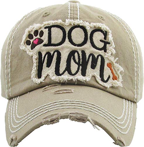 Image of KBETHOS Dog Cat Mom Dad Theme Womens Baseball Cap Distressed Vintage Unconstructed Embroidered Patch Hat