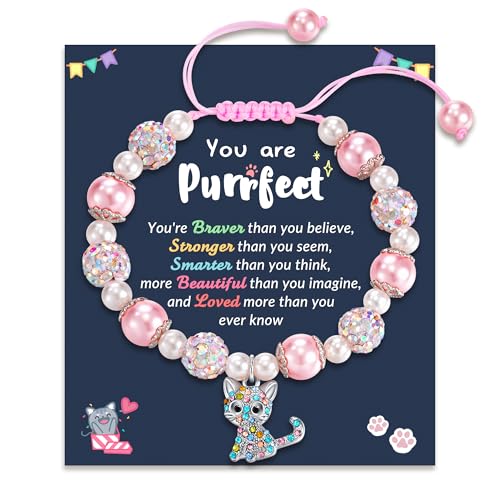 FYUKISS Cat Bracelet for Girls/Daughter/Granddaughter/Niece, Cat Charm Bracelet Jewelry for Birthday Mothers Day Graduation Gifts for Girls