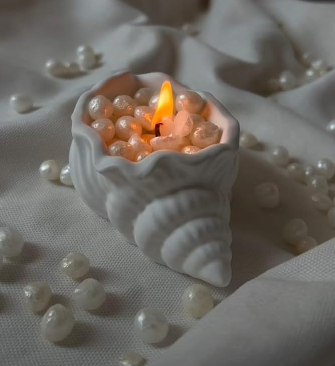 Decorative Shell Candle Holder with Wax Beads, Grey Ceramic Tealight Holder-image-23