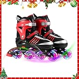 Verstellbare Inline Skates Herren Damen, Rollschuhe Kinder Inliner 27-41 LED Bunt Leuchtrad Fitness Roller Skates für Mädchen Jungen Anfänger,Rot,L (EU 38_41)