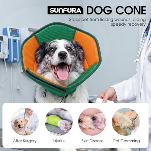 Image of Dog Cone - Soft Cone for Dogs to Stop Licking, Pet E-Collar Alternative After Surgery, Adjustable Pet Recovery Collar for Wound Healing, Pine Green Small