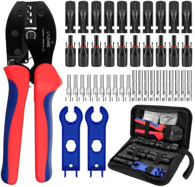 Makerfire Solar Crimper Tool – Solar Panel Cable Installation Kit with 1PCS Solar Crimper, 10 Pairs of Connectors,1Pair Spanner Wrench Tool for 2.5/4/6mm² Solar PV Cable -Black.