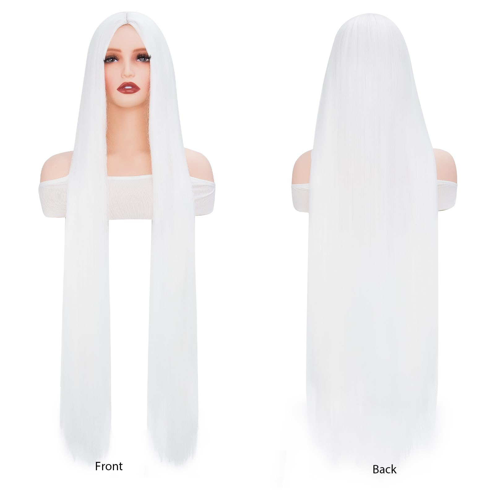 BUYOGET Long White Wigs for Women 40 Inches Straight Wig for Adults Costume Halloween Cosplay Anime Party - Image 2