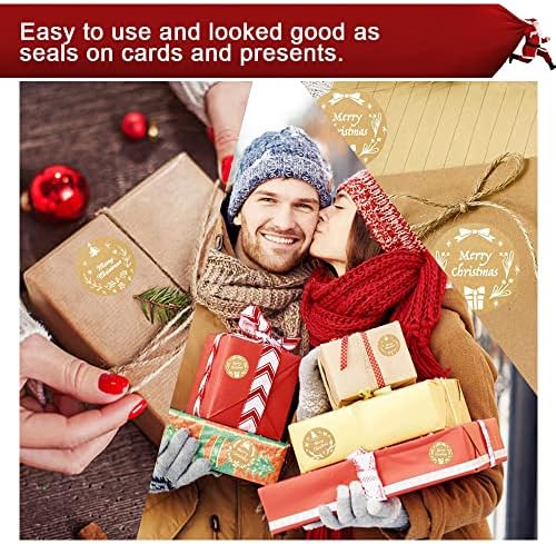 Favengo 500 Pcs Round Merry Christmas Stickers Self Adhesive Tag Stickers Kraft Paper Label Stickers Decorative Sealing Sticker for DIY Handmade Greeting Cards, Parcels, Candy Bags, Gift Wraps Package