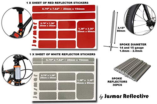 Jusmar Bike Reflector Set - Bike Spoke Reflectors, Red And White Reflector Stickers - Make Your Bicycle More Visible To All Directions In The Dark. Fits To Spokes 14 And 15 Gauge (1.8-2.0Mm) #TOP1