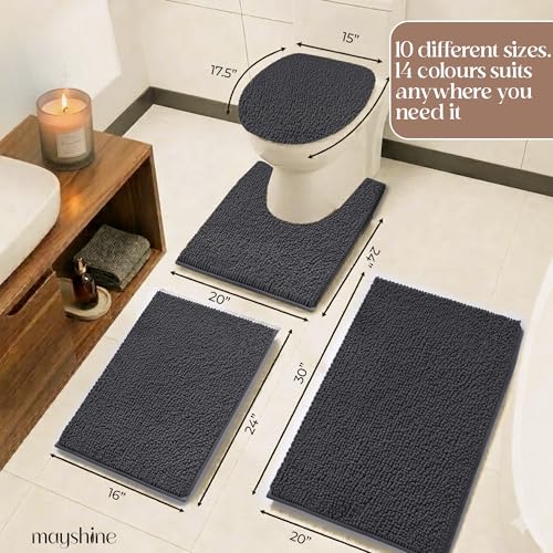 Image of MAYSHINE Small Plush Shaggy Chenille Bath Mat 23 inchx14 inch Extra Soft, Super Absorbent, Non-Slip Bathroom Rug | Fluffy Microfiber, Area Rug Sets for Bathroom Floor, Kitchen, Living Room |Charcoal Gray