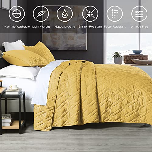 Quilt Set Queen Size Yellow, Classic Geometric Diamond Stitched Pattern, Ultra Soft Lightweight Bedding Set Quilted Bedspread Coverlet For All Season 3 Pieces (1 Quilt And 2 Pillow Shams) #TOP5