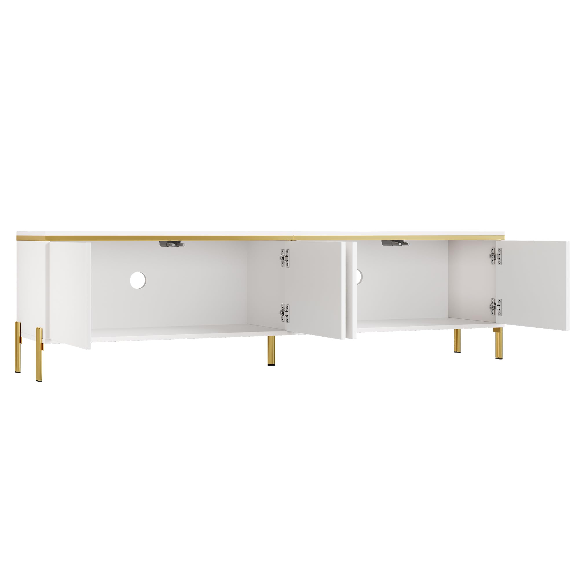 Modernes Luxus-TV-Schrank- und Couchtisch-Set, Hochglänzende Oberfläche in Unifarbe, Goldene Kanten, Großzügiger Stauraum (Weiß, Couchtisch-Set)