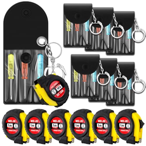 Jutom 12 Pcs Mini Tape Measure Screwdriver Keychain Set Bulk