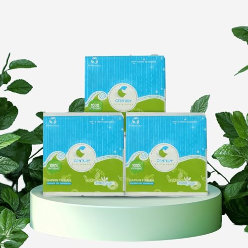 Image of Century 2 Ply 100% Virgin Pulp Tissue Paper Napkins|Highly Absorbent & Chemical Free Serving Napkins 50 Pulls- 33x33 cm (Pack of 3)