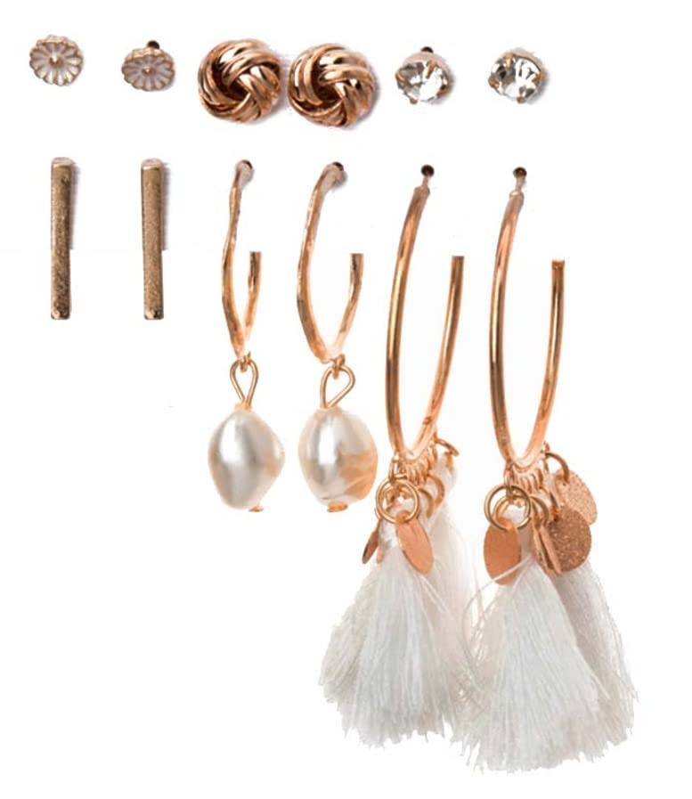 Image of ANNACREATIONS Stylish combo of pearl stud hoop earrings set for Women Girls