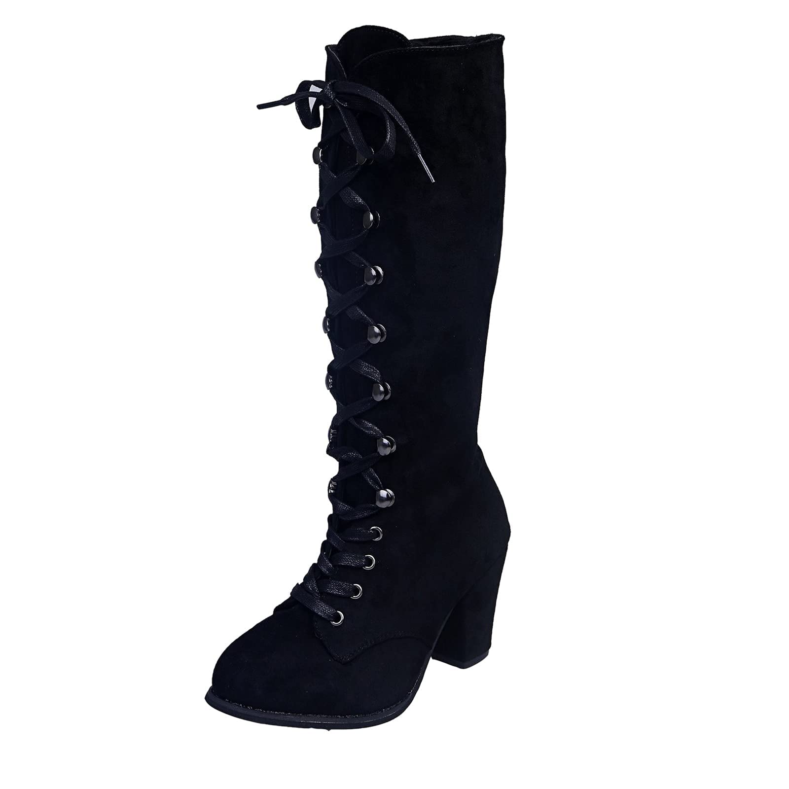 Victorian Boots for Women Vintage 70s Lace Up Goth Mid Calf Booties Chunky Low Heel Kitten Almond Toe