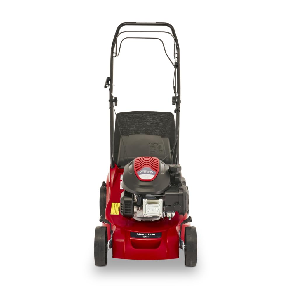 Mountfield SP41 - Cortacésped de Gasolina, Motor STIGA de 123 CC, Ancho de Corte de 39 cm, autopropulsado, Cubierta de Polipropileno a Prueba de óxido, colector de césped de 40 L, Altura Ajustable de