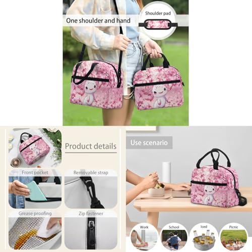 Ystardream Fashion Axolotl Backpack with Lunch Box Set 15 Inch Elementary School Bags for Girls School Book Bag with Zipper Pencil Case,Water Bottle Sleeve Cherry Blossom Daypack Satchel Rucksack4