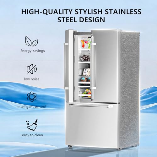 Image of Antarctic Star 2 French Door Refrigerator, Auto Ice & Water Filter, VCM Stainless, Multi-Air, Fast Cooling, Inverter, LED Alarm, Energy Star, 20.3 Cu Ft, Silver