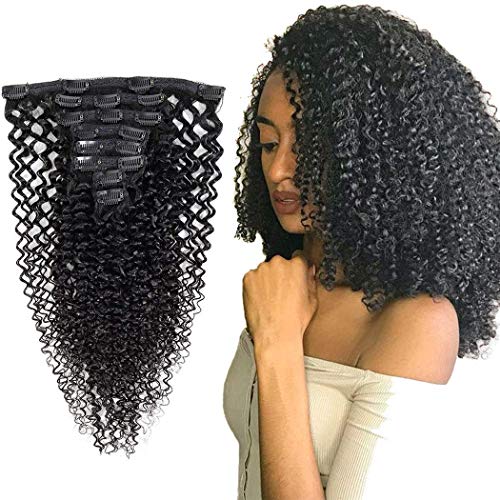 Kinky Curly Clip in Hair Extensions Brazilian Virgin Remy Hair Clip Ins For Black Women Natural Black Color Double Weft 100% Human Hair Pcs/Set 130 Gram 18 Inch